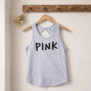 Victoria's Secret PINK Tank Top Women Medium Blue Excellent Open Back Logo Y2K